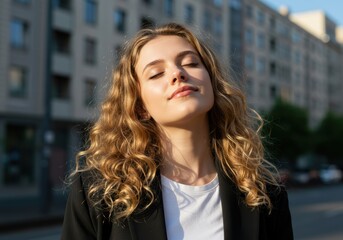 Woman enjoying the sunshine in the city