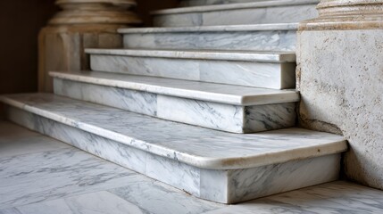 A marble staircase with a white step