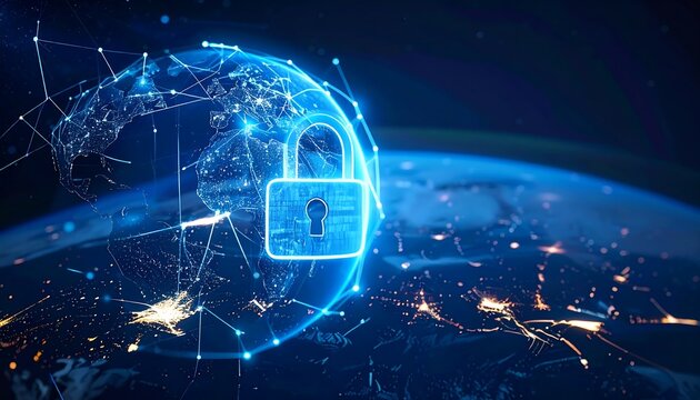 Global digital security concept.  World map network security