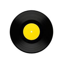 Black Vinyl Record Yellow Label Isolated Retro Music Audio Vintage Phonograph Turntable LP on transparent background