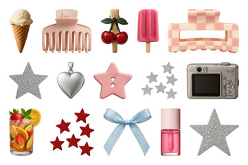 Obraz na płótnie Canvas PNG Colorful assortment of decorative objects, element set on transparent background