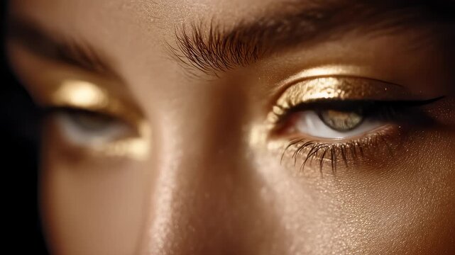 Close-up of Golden Eye Makeup Showcasing Exquisite Makeup Aesthetics