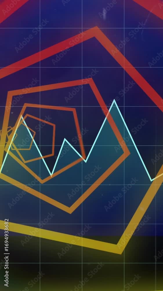 Poster animated financial graph with neon tunnel conveys math and finance concepts.