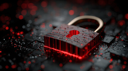 Cybersecurity overlay padlock in red for password cocept. Generative ai