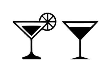 Martini glasses with lime slice icon. set of cocktails