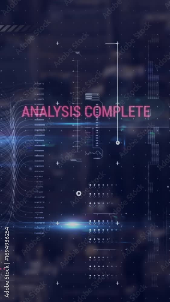 Poster animation of statistics, data processing over cityscape