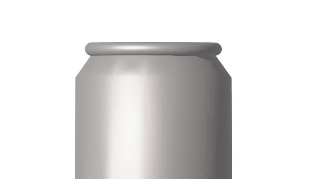 Realistic beverage can reveal. 3D mockup with slow camera pull back on white background