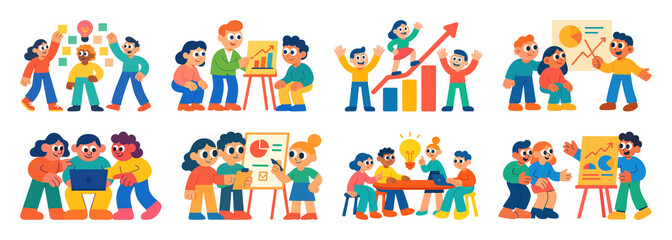 Fototapeta premium PNG Colorful teamwork business illustrations, element set on transparent background