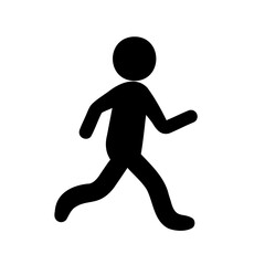 Simple black silhouette of a person running with a white background