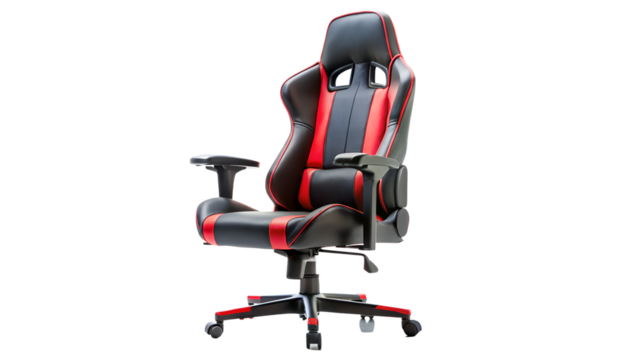 Modern gaming chair isolated on transparent background, designed for comfort and support during intense gaming sessions, featuring adjustable settings and sleek design