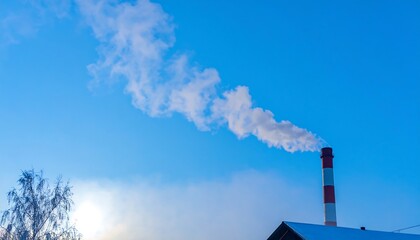 Industrial smoke plume against clear blue sky