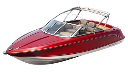 Sleek red speedboat isolated on transparent background, a symbol of summer fun and water sports, perfect for cruising and enjoying the open water