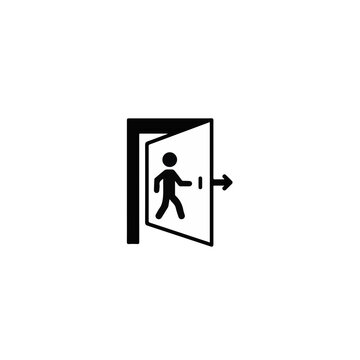 Icon of person exiting through door on white background  