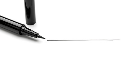 Black felt-tip eyeliner pen with a sample line on a white background