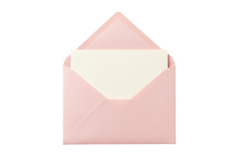 Isolated envelope with card for letter paper or invitation; pastel pink and ivory colors