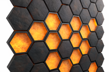 Hexagonal pattern with glowing orange cells isolated on white background