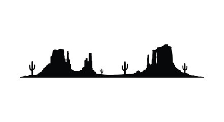 desert landscape with cacti and rock formations silhouette © nhpvect02
