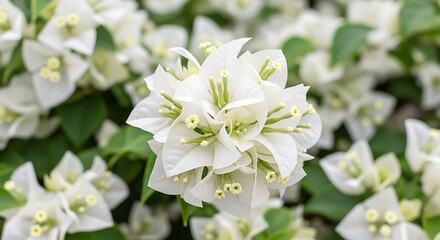 White Bougainvillea Flowers Closeup.
