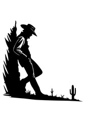 Silhouette of Cowboy Leaning Against Tree in Desert © Abdul Rahim