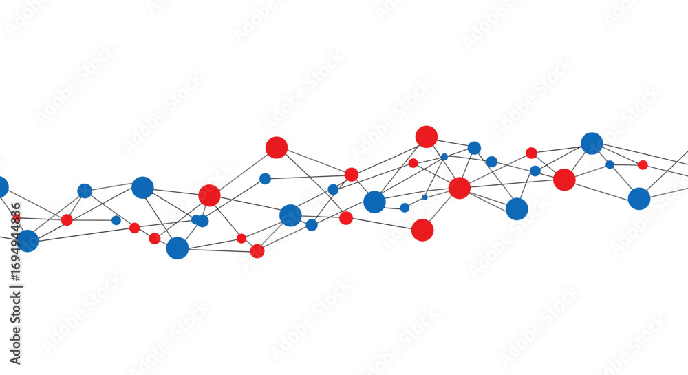 Poster abstract network connection with red and blue dots and lines on white background