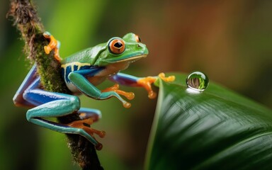 Obraz premium Macro Wildlife: Alychnes Calidris and Reflective Dewdrop