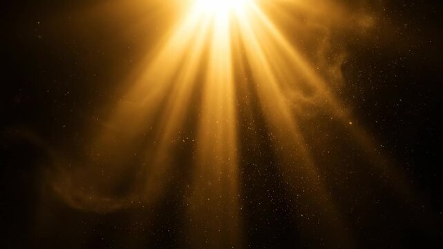 Golden sun rays shine through dark space creating divine light background this magical scene shows hope spiritual power this bright light is a heavenly flare this powerful ray is amazing