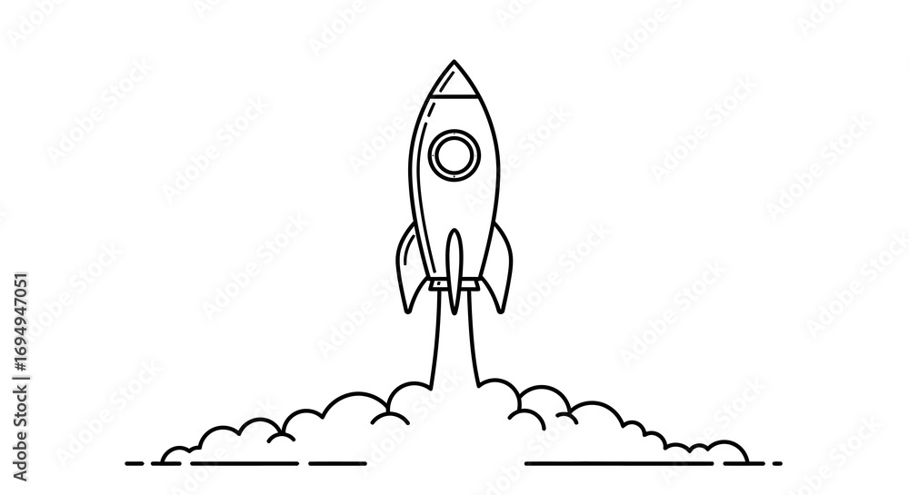 Poster linear rocket launch outline with minimalist design elements