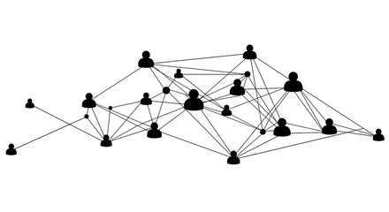 Silhouette network connections with people nodes on white background