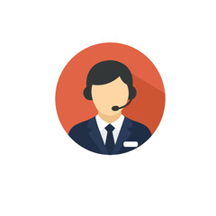 Flat Design Avatar of Customer Service Representative with Headset and Suit in Circle Background