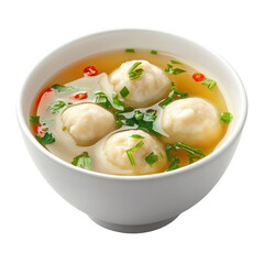 Delicious Dumpling Soup with Fresh Herbs and Spices in a Warm Broth on transparent background