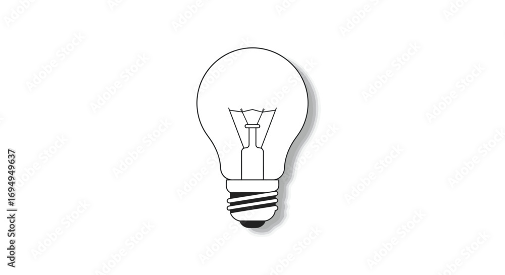Poster minimalist light bulb design in line art style with shadow effect