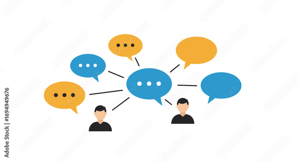 Poster colorful speech bubbles connecting two people for communication and networking