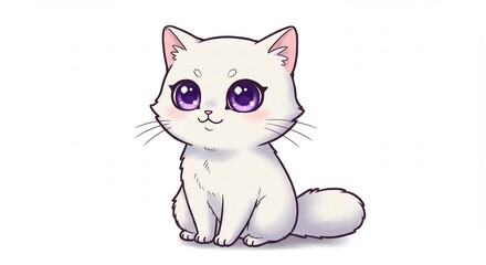 愛らしい白猫 柔らかな光で輝く瞳 可愛らしいイラスト