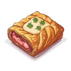 Beef Wellington, flat 2D isometric cartoon vector image isolated on white background.