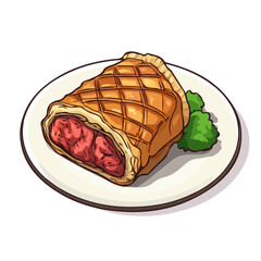 Beef Wellington, flat 2D isometric cartoon vector image isolated on white background.