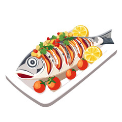 Surstromming, vector graphic, 2D flat isometric cartoon illustration on white background.

