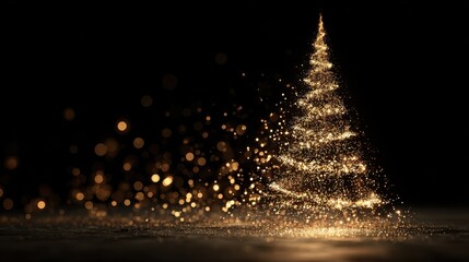 sparkling golden christmas tree design on a black background
