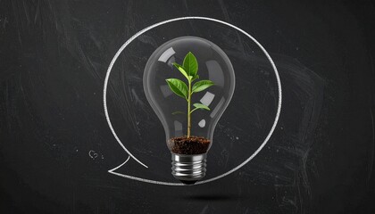 Light Bulb with Growing Plant on Chalkboard, Innovative Green Technology and Environmental Sustainability Concept