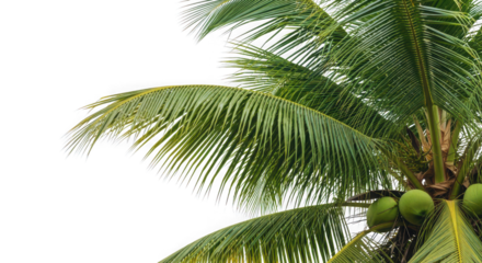 Coconut palm tree with green coconuts isolated on transparent background