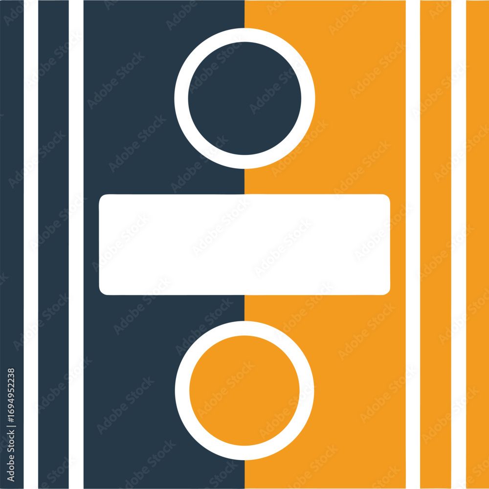 Poster navy orange and white geometric layout with circles and rectangle abstract