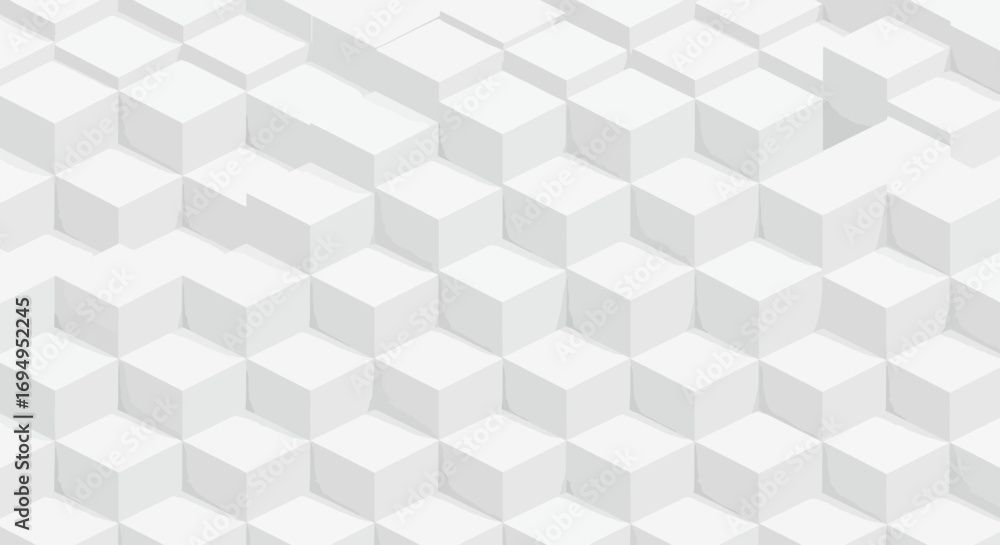 Poster geometric white cube pattern with subtle shadows in 3d perspective