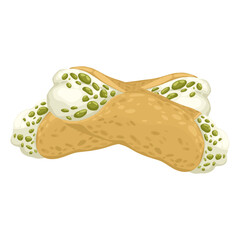 A single hand-drawn cannoli filled with creamy ricotta and pistachios. This vector illustration captures the essence of this classic Italian pastry, perfect for culinary blogs, bakery advertisements