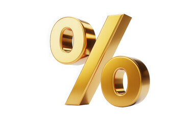 Golden percentage sign isolated on transparent background for discount offer