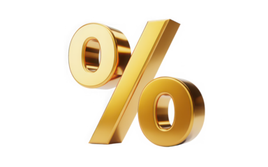 Golden percentage sign isolated on transparent background for discount offer