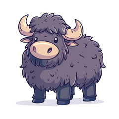 Yak, vector graphic, 2D flat isometric cartoon illustration on white background.
