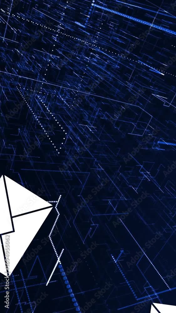 Poster animating email icons over digital network background with glowing connections