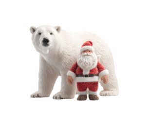 Polar bear and Santa Claus toy on a transparent background, cutout PNG file