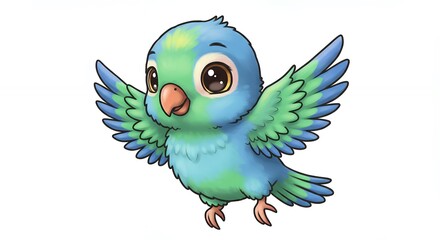 Cartoon bird flying with wings outspread isolated on white background