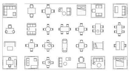 CAD Furniture Blocks   Mobiliario Plan View Vector for Architecture and Interior Design © Stock Image Zone
