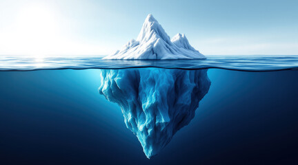 Obraz premium Dramatic Iceberg Floating in Deep Blue Ocean Waters, Symbolizing Hidden Challenges, Global Warming, and Environmental Awareness